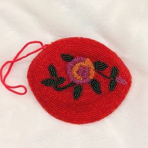 Red Flower Beaded Jewelry Pouch Coin Purse